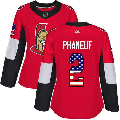 Adidas Senators #2 Dion Phaneuf Red Home Authentic USA Flag Women's Stitched NHL Jersey